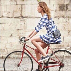 Anthropologie Maeve Devery Gingham Mini Shirt Dress Blue White Women's size Extr